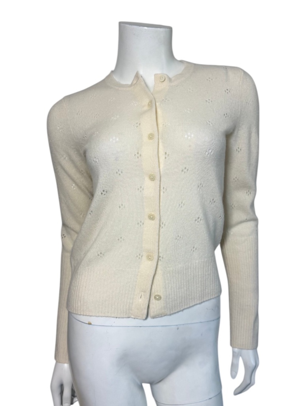 Guest in Residence Jane Pointelle 100% Cashmere Cardigan Cream Small